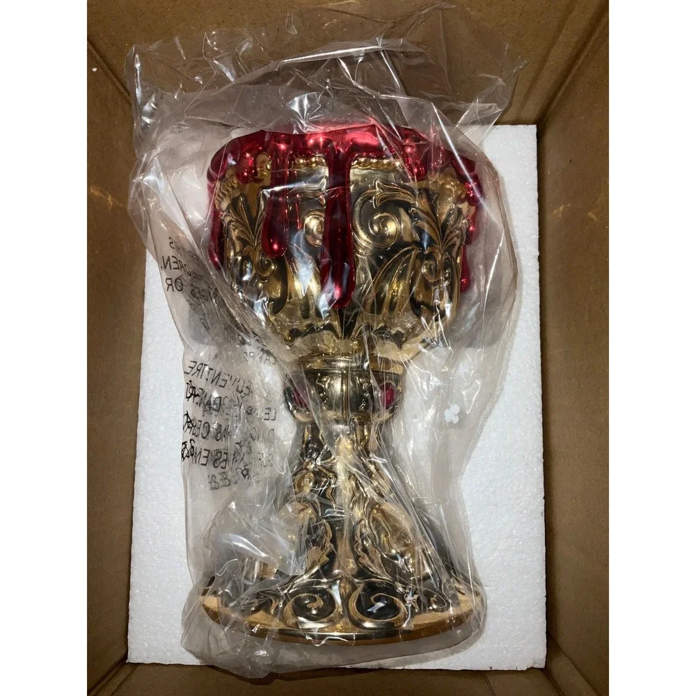 Bath and Body Works Chalice 3 Wick Candle Holder Halloween Skull Bleeding Gold